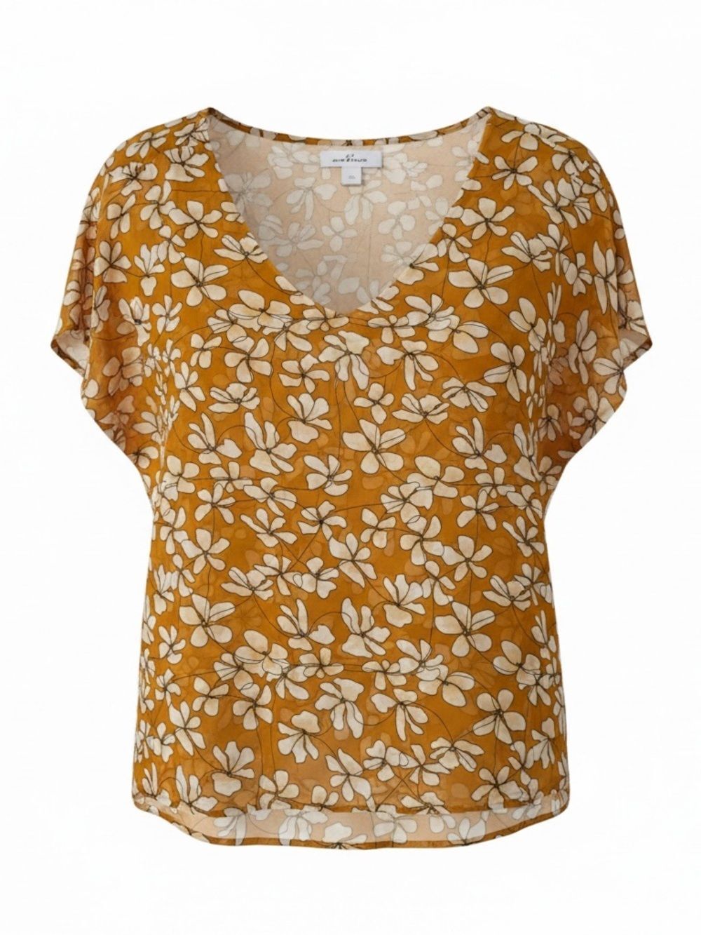CAbi Mustard Floral V-Neck Blouse - Size Small